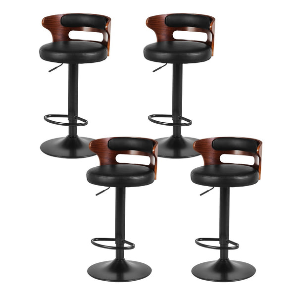 Artiss 4x Bar Stools Gas Lift Faux Leather Mid-back Curved Plywood Frame