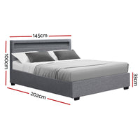 Artiss Bed Frame Double Size LED Gas Lift Grey COLE