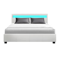 Artiss Bed Frame Queen Size LED Gas Lift White COLE