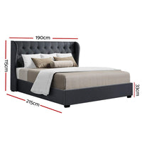 Artiss Bed Frame King Size Gas Lift Charcoal ISSA premium faux linen fabric