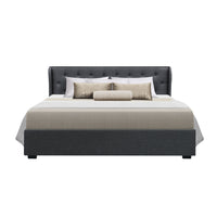 Artiss Bed Frame King Size Gas Lift Charcoal ISSA premium faux linen fabric