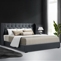 Artiss Bed Frame King Size Gas Lift Charcoal ISSA premium faux linen fabric