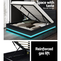 Artiss Bed Frame Double Size LED Gas Lift Black LUMI