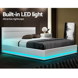 Artiss Bed Frame Double Size LED Gas Lift White LUMI