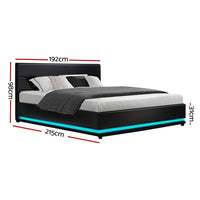 Artiss Bed Frame King Size LED Gas Lift Black LUMI