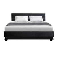 Artiss Bed Frame Queen Size LED Gas Lift Black LUMI