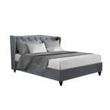 Artiss Bed Frame Double Size Grey PIER Premium faux linen fabric Modern