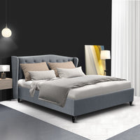 Artiss Bed Frame Double Size Grey PIER Premium faux linen fabric Modern