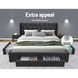 Artiss Bed Frame Queen Size with 4 Drawers Charcoal MILA