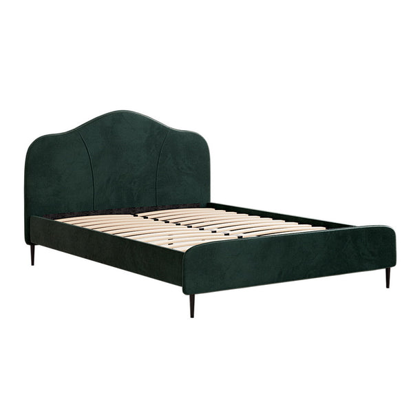 Artiss Bed Frame Queen Size Velvet Dark Green OLAN