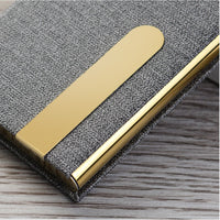 Business Card Holder Stainless Steel PU Leather Case Cards Holders Cover Grey