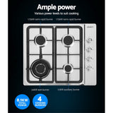 Devanti Gas Cooktop 60cm Kitchen Stove 4 Burner Cook Top NG LPG Stainless Steel