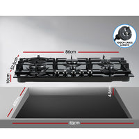 5 Burner Gas Cooktop 86cm Stove Hob Cooker Kitchen NG LPG Black Glass Devanti