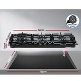 5 Burner Gas Cooktop 86cm Stove Hob Cooker Kitchen NG LPG Black Glass Devanti