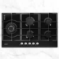 5 Burner Gas Cooktop 86cm Stove Hob Cooker Kitchen NG LPG Black Glass Devanti