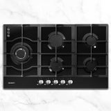 5 Burner Gas Cooktop 86cm Stove Hob Cooker Kitchen NG LPG Black Glass Devanti