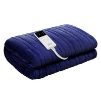 Washable Electric Heated Throw Rug Snuggle Blanket Soft Coral Fleece Bedding Navy