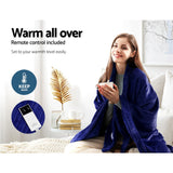 Washable Electric Heated Throw Rug Snuggle Blanket Soft Coral Fleece Bedding Navy