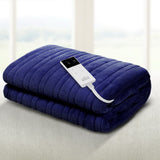 Washable Electric Heated Throw Rug Snuggle Blanket Soft Coral Fleece Bedding Navy