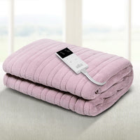 Washable Electric Heated Throw Rug Snuggle Blanket Soft Coral Fleece Bedding Pink