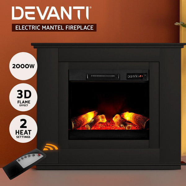 Devanti Electric Fireplace Mantel Portable Wood Heater 3D Flame Effect 2000W