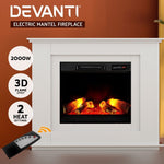 Devanti Electric Fireplace Mantel Portable Wood Heater 3D Log Flame Effect White