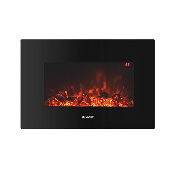 Devanti Electric Fireplace Fire Heater Wall Mounted 3D Flame Indoor 2000W Effect