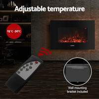 Devanti Electric Fireplace Fire Heater Wall Mounted 3D Flame Indoor 2000W Effect