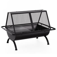 Grillz Fire Pit BBQ Grill Outdoor Fireplace Steel Mesh cover with 2 flip-up doors