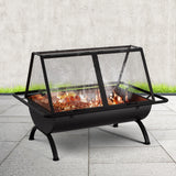 Grillz Fire Pit BBQ Grill Outdoor Fireplace Steel Mesh cover with 2 flip-up doors