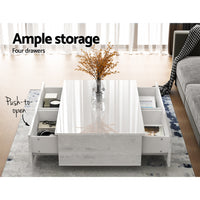 High Gloss White Coffee Table 4 Storage Drawers Living Room Furniture Modern