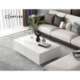 High Gloss White Coffee Table 4 Storage Drawers Living Room Furniture Modern