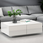 High Gloss White Coffee Table 4 Storage Drawers Living Room Furniture Modern