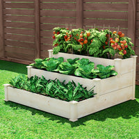 Green Fingers 3-Tier Wooden Raised Garden Bed Elevated Ground Vegetable Planter Box