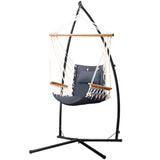 Gardeon Hammock Chair with Steel Stand Armrest Outdoor Hanging Grey