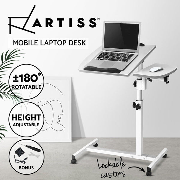 Artiss Laptop Table Desk Adjustable Stand With Fan - White