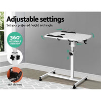 Artiss Laptop Table Desk Adjustable Stand With Fan - White