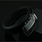 Mens Leather Belt Black Fashion Belts Ratchet Automatic Buckle Stainless Steel