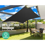 3x6m Instahut Shade Sail Rectangle 280GSM 98% Black Shade Cloth