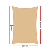 3x6m Instahut Shade Sail Rectangle 280GSM 98% Sand Shade Cloth