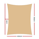 4x5m Instahut Shade Sail Rectangle 280GSM 98% Sand Shade Cloth