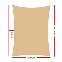 4x6m Instahut Shade Sail Rectangle 280GSM 98% Sand Shade Cloth