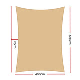 4x6m Instahut Shade Sail Rectangle 280GSM 98% Sand Shade Cloth