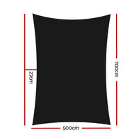 5x7m Instahut Shade Sail Rectangle 280GSM 98% Black Shade Cloth