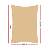 5x7m Instahut Shade Sail Rectangle 280GSM 98% Sand Shade Cloth