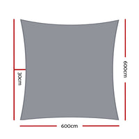 6x6m Instahut Shade Sail Rectangle 280GSM 98% Grey Shade Cloth