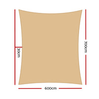 6x7m Instahut Shade Sail Rectangle 280GSM 98% Sand Shade Cloth