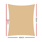 6x7m Instahut Shade Sail Rectangle 280GSM 98% Sand Shade Cloth