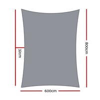 6x8m Instahut Shade Sail Rectangle 280GSM 98% Grey Shade Cloth