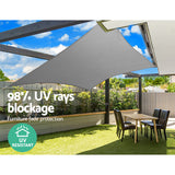 6x8m Instahut Shade Sail Rectangle 280GSM 98% Grey Shade Cloth